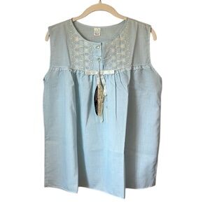 Gaymode Pennys Deadstock Vintage Blue Eyelet Floral Lace Sleep Top